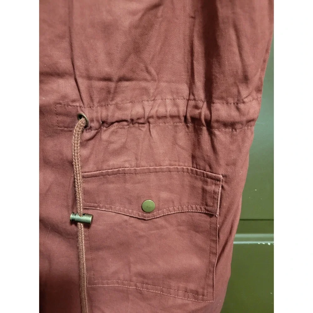 Zenana Outfitters Hooded Cinch Waist Utility Cargo Vest Size Large Cotton Layer - Picture 8 of 12